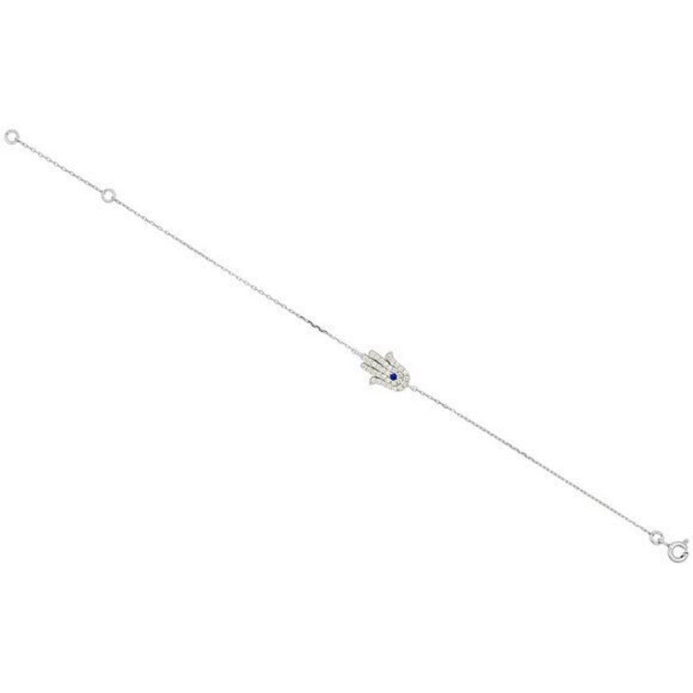 Sterling Silver CZ Hamsa Charm Bracelet